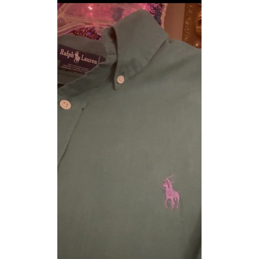 Vintage Polo Ralph Lauren Mens Green Button Down Hand Woven Made In USA Shirt L